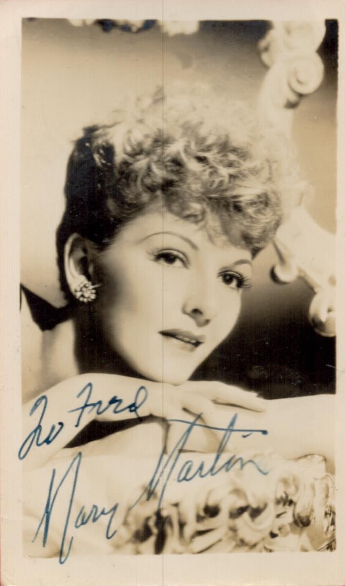 Lot 419: Mary Martin signed 4x3 approx vintage sepia photo....