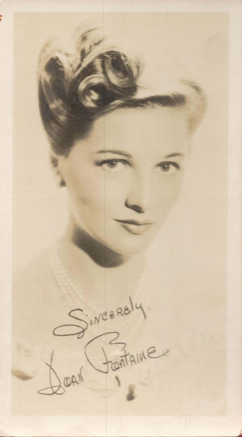 Lot 420: Joan Fontaine signed 6x4 approx vintage sepia postcard...