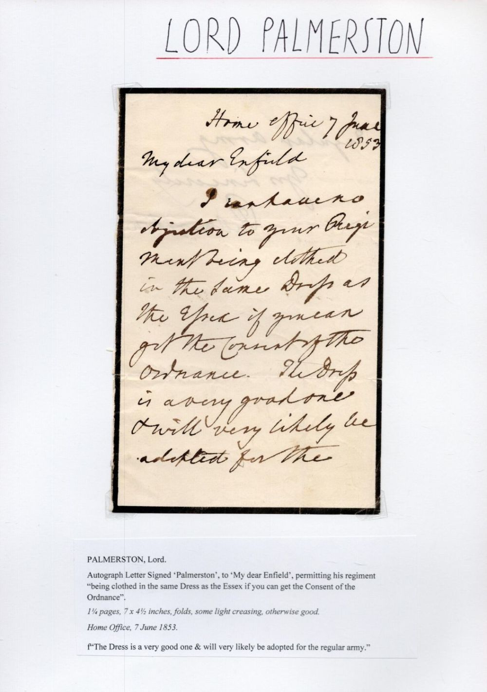 Lot 435: Henry John Temple Lord Palmerston 1784-1865 ALS signed...