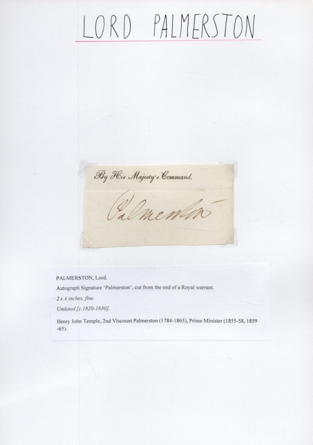 Lot 436: Henry John Temple Lord Palmerston 1784-1865 autograph signature...