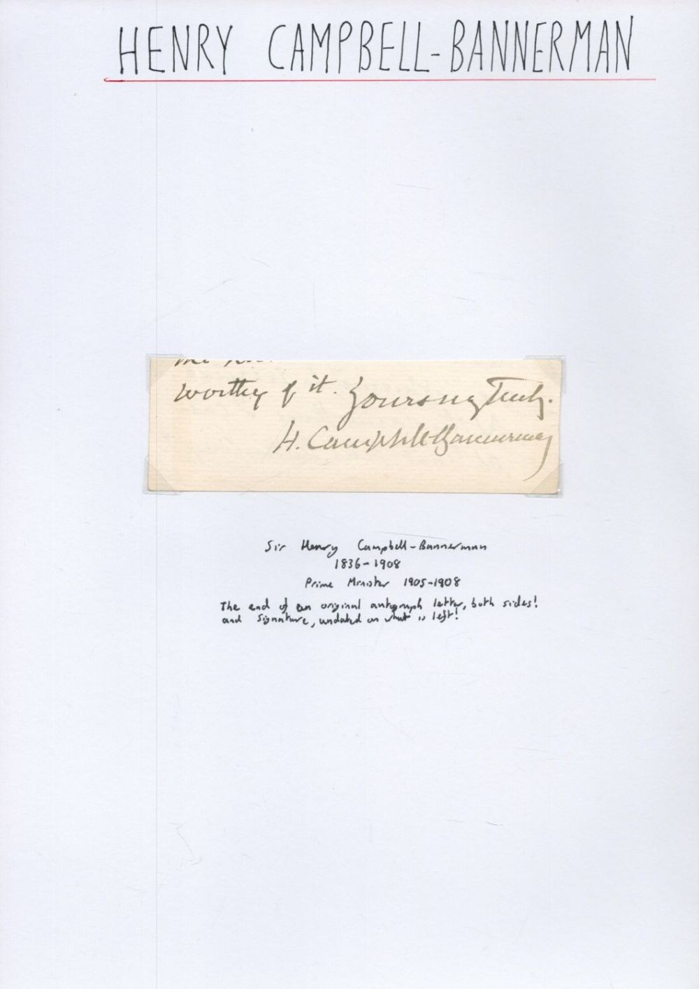 Lot 440: Sir Henry Campbell Bannerman 1836-1908 signed end of...