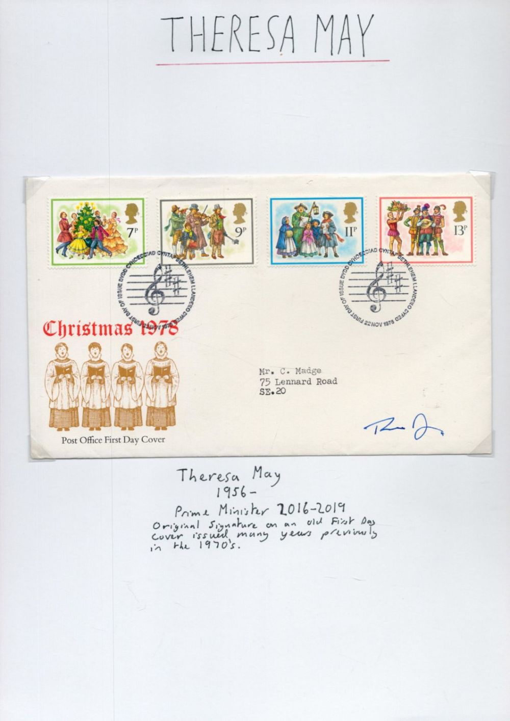 Lot 444: Theresa May Prime Minister 2016-2019 signed Christmas 1978...