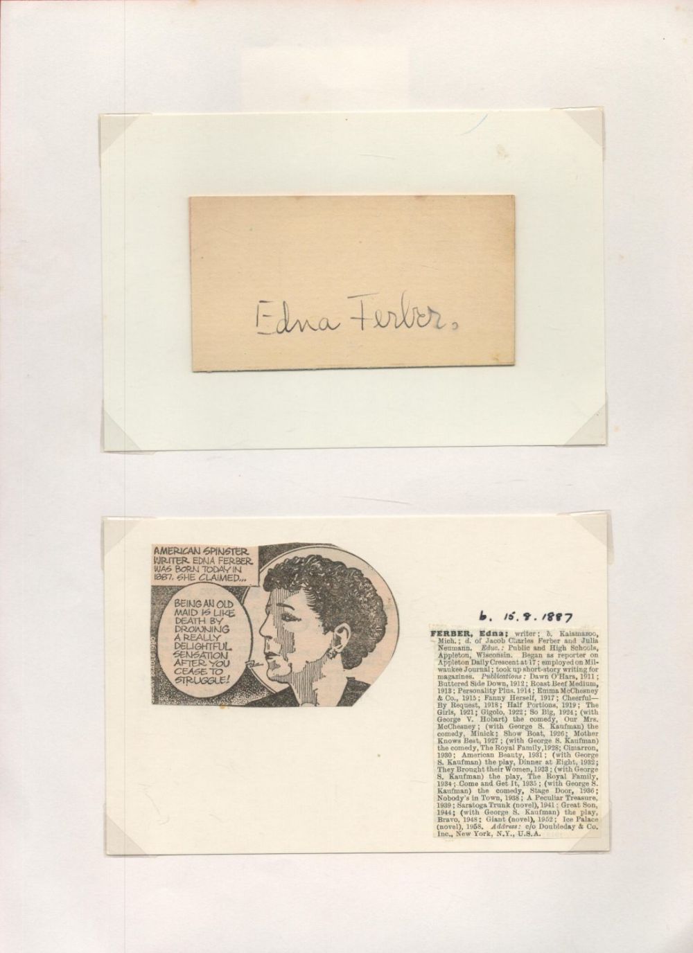 Lot 518: EDNA FERBER The 1925 Pulitzer Prize-winner in Fiction...