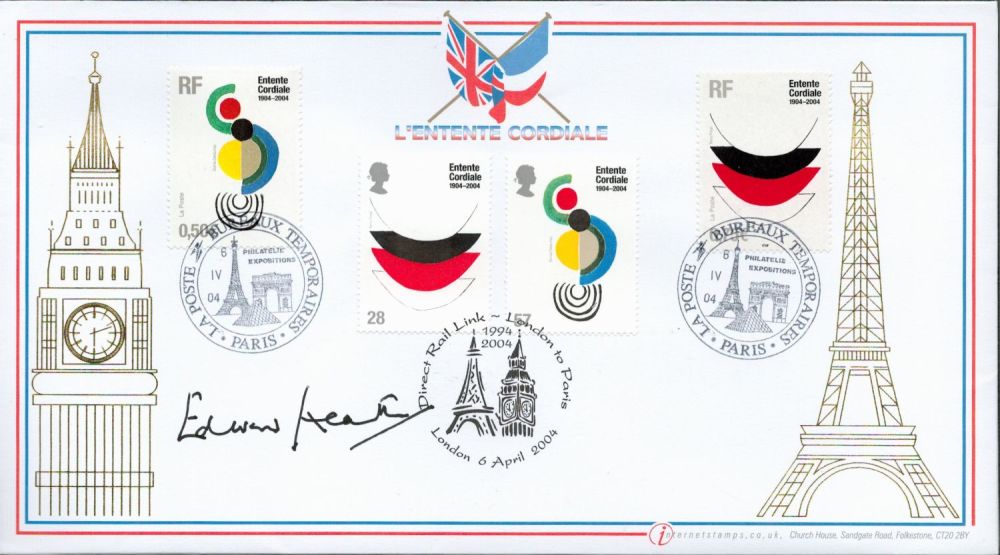 Lot 614: Edward Heath signed L'Entente Cordiale FDC. 6/4/2004 London...