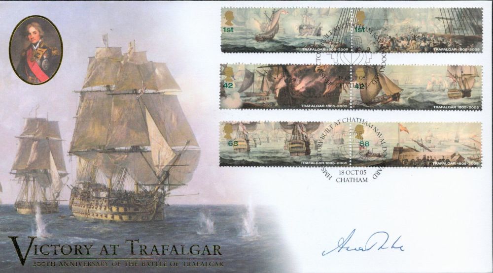 Lot 653: Anna Tribe signed Victory at Trafalgar FDC. 18/10/05...