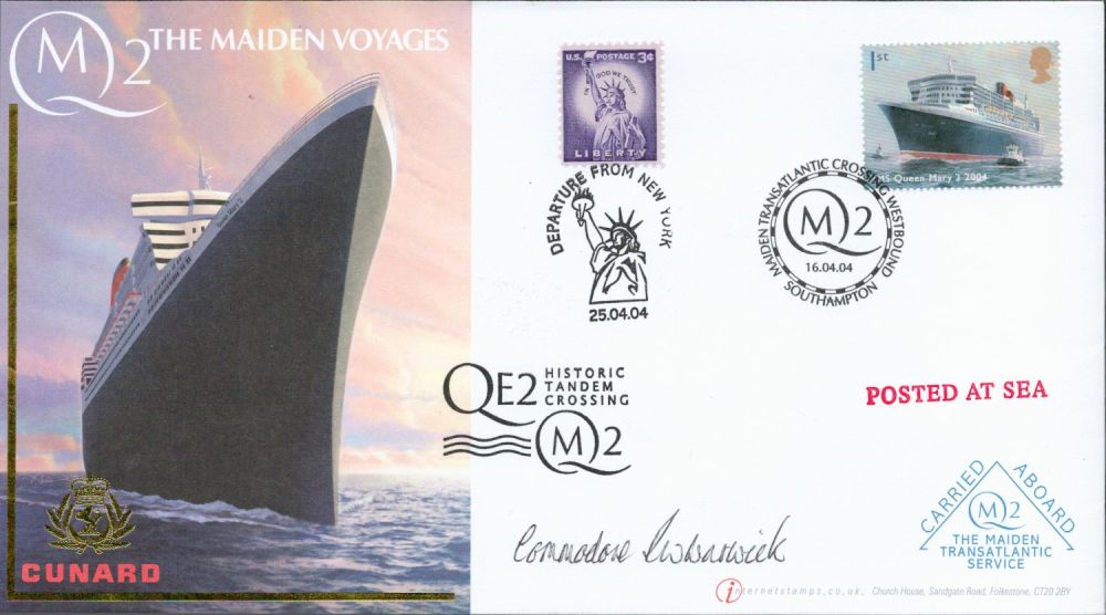 Lot 661: Commodore Warwick signed Cunard FDC. Posted at Sea....