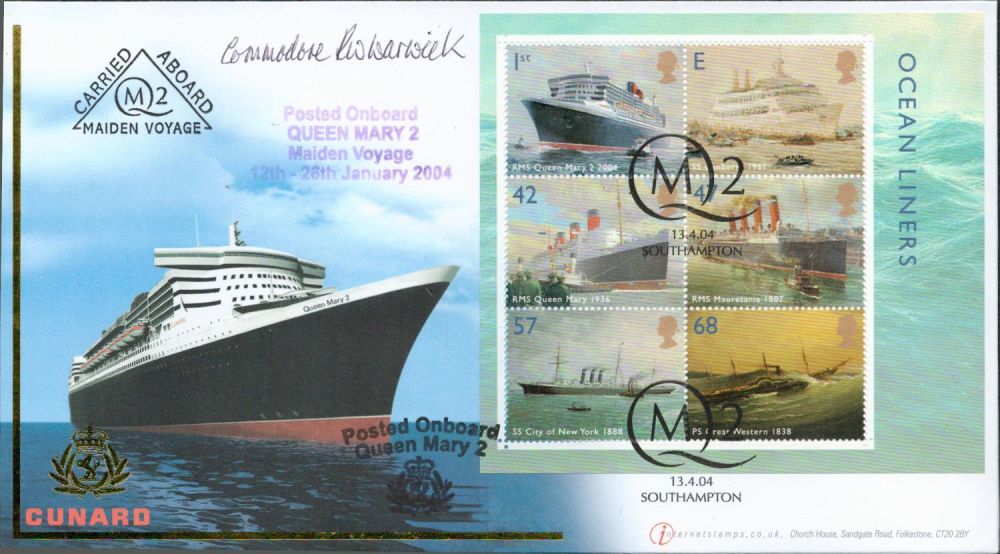 Lot 666: Commodore Warwick signed Cunard FDC. Posted onboard Queen...
