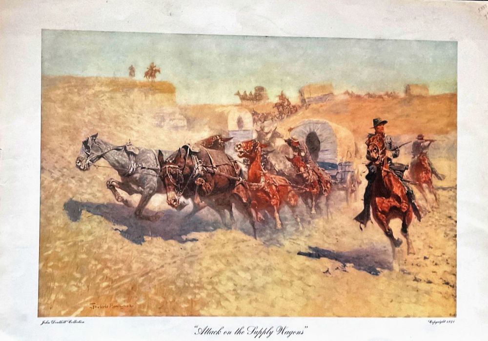 Lot 744: Frederic Remington colour Print Titled Attack on the...