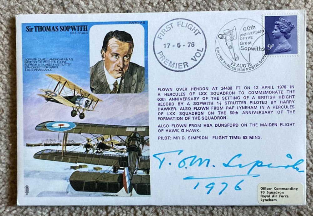 Lot 55: Aviation pioneer Sir Tom Sopwith signed on his...
