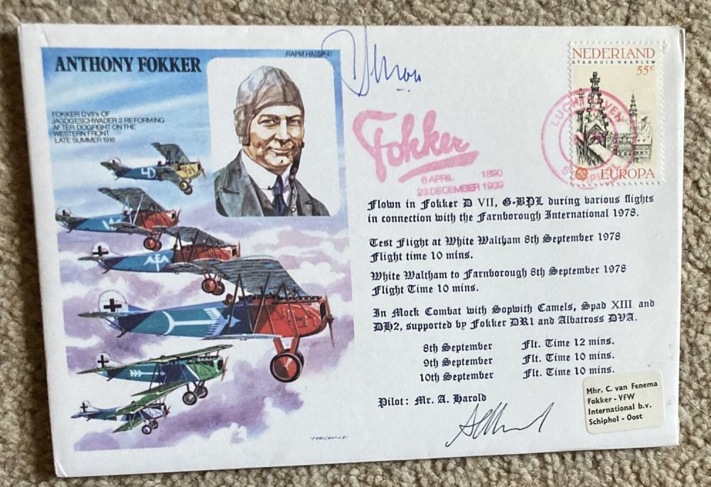 Lot 94: Test pilot Moll signed HA(SP4b) Anthony Fokker cover...