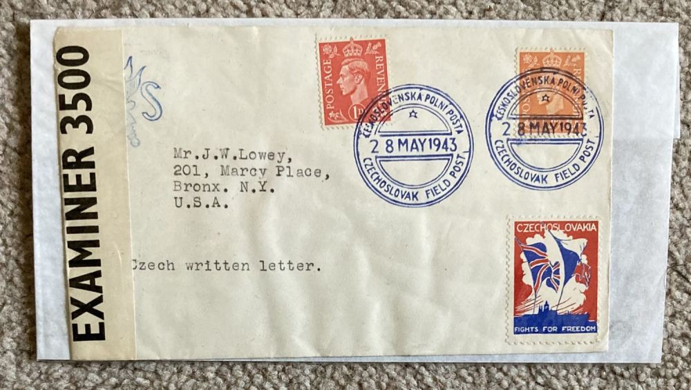 Lot 256: 1943 Censor Mail with Examiner 3500 wrapper Czechoslovakia...
