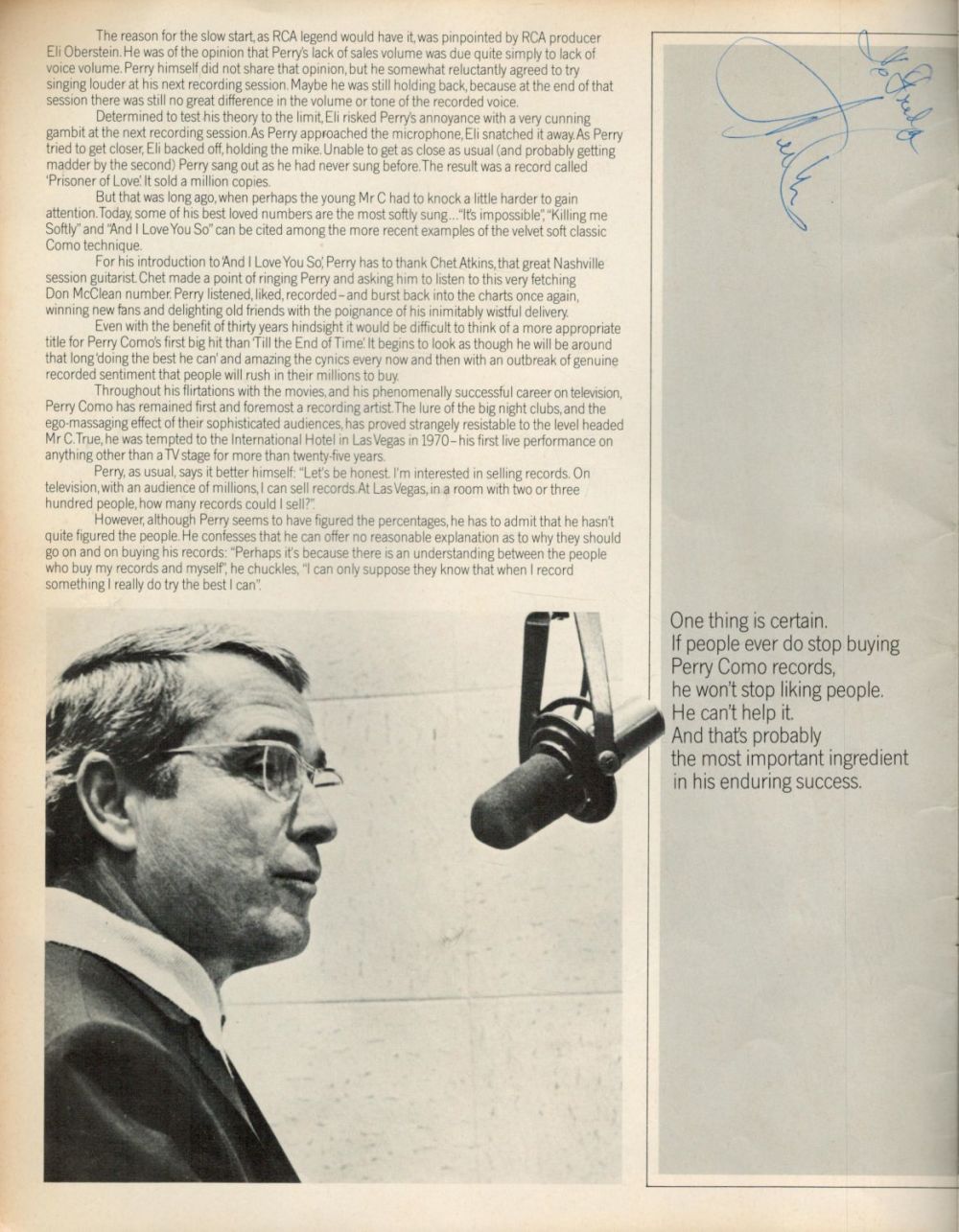 Lot 194: Perry Como Signed inside Perry Como Magazine. Signed...