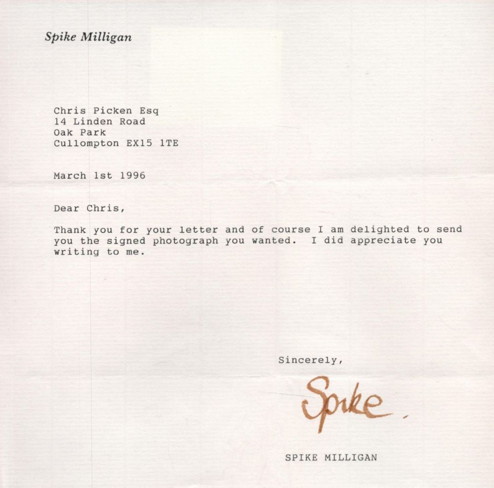 Lot 197: Spike Milligan Signed TLS Dated March 1st 1996....