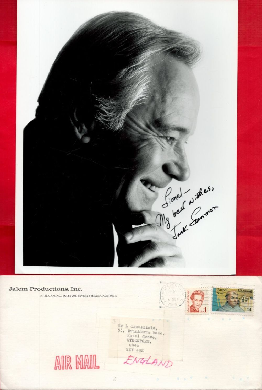 Lot 202: Jack Lemmon Signed 10 x 8 inch Black...