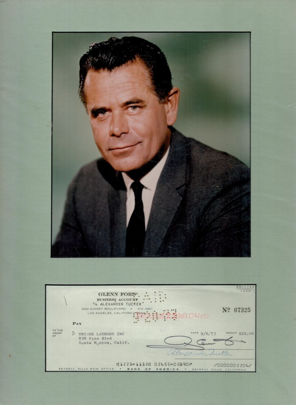 Lot 211: Glenn Ford Signed Business Account Cheque, Complete with...