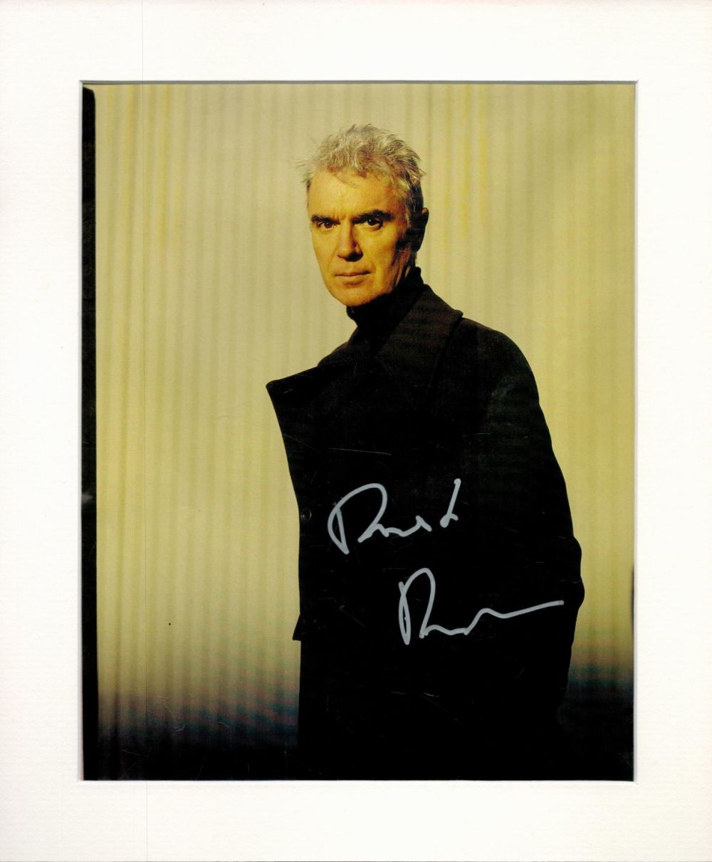 Lot 247: David Byrne signed 12x10 overall mounted colour magazine...