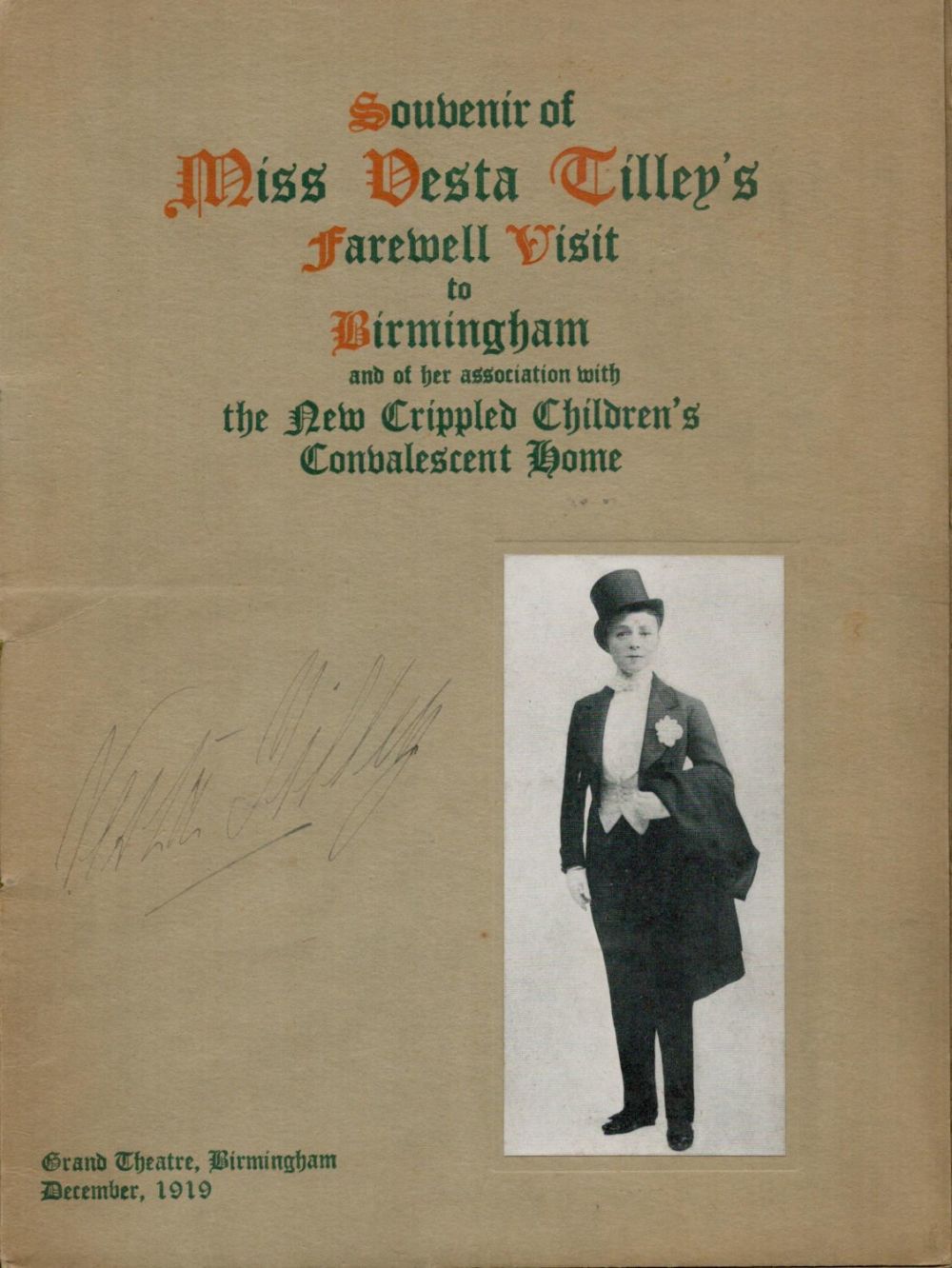 Lot 260: Vesta Tilley signed Grand Theatre Birmingham 1919 vintage...