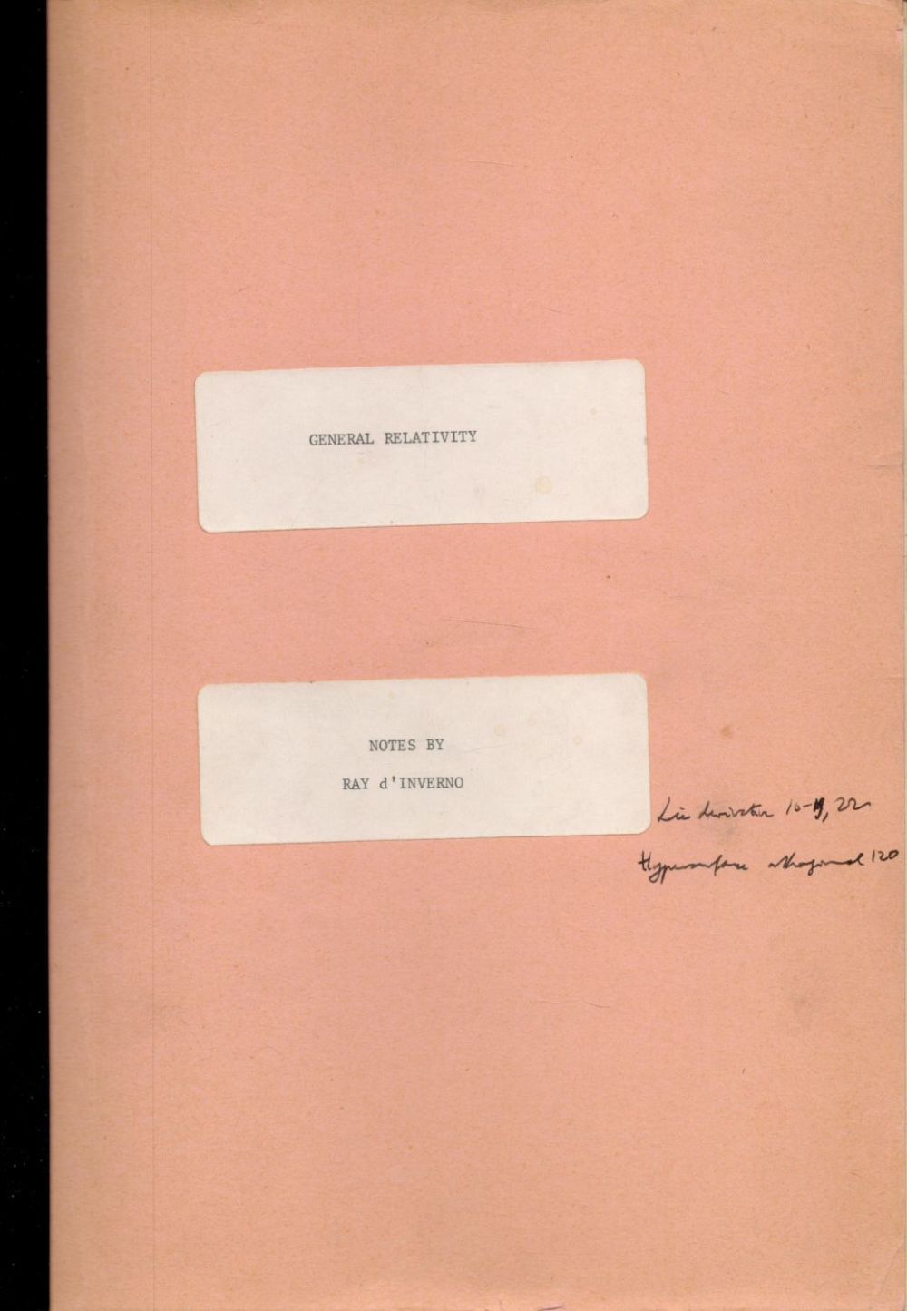 Lot 150: Ray d'Inverno General Relativity. Type script in 245...