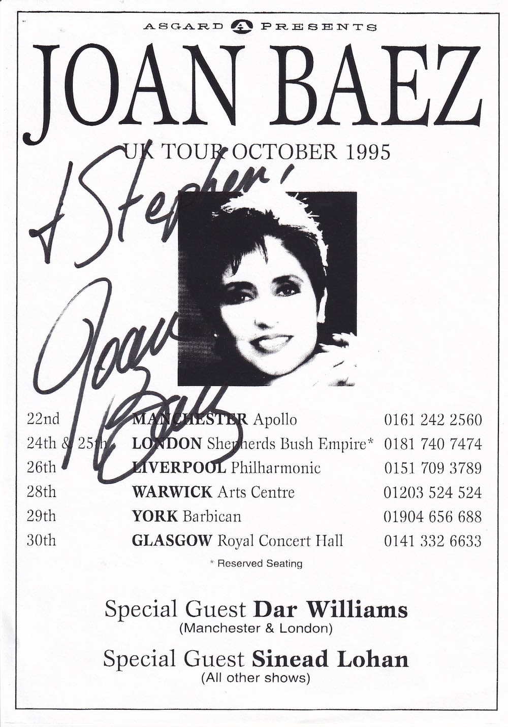 Lot 70: Joan Baez Chart Topping Singer Signed Concert Flyer....