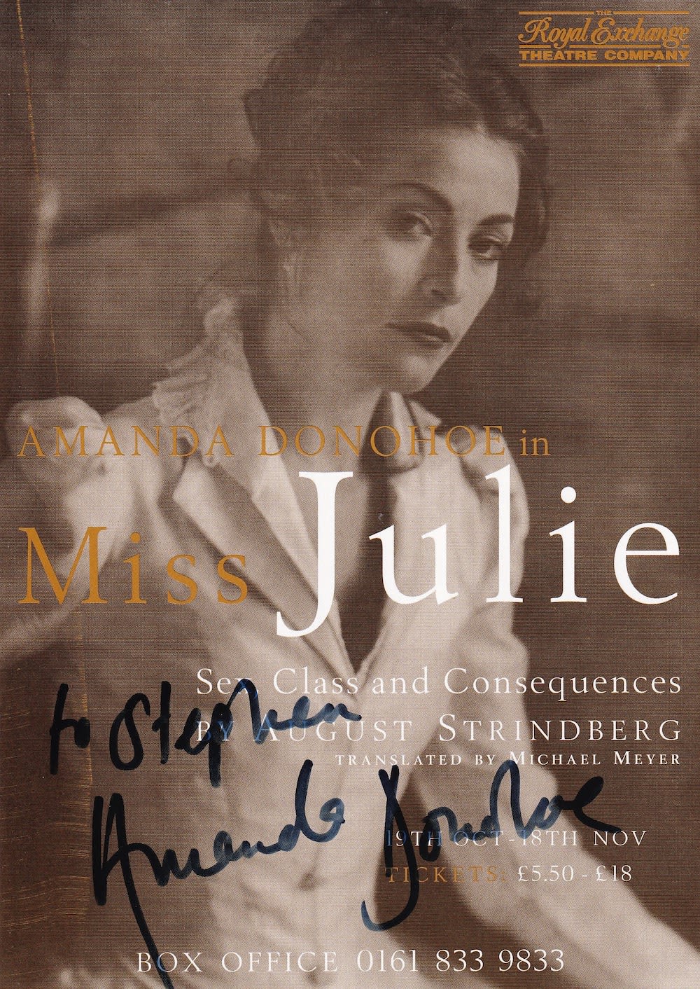 Lot 108: Amanda Donohoe Popular English Actress Signed Theatre Flyer....
