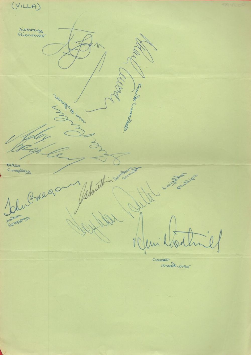 Lot 62: Aston Villa FC Vintage Autograph Sheet. A4 Size....