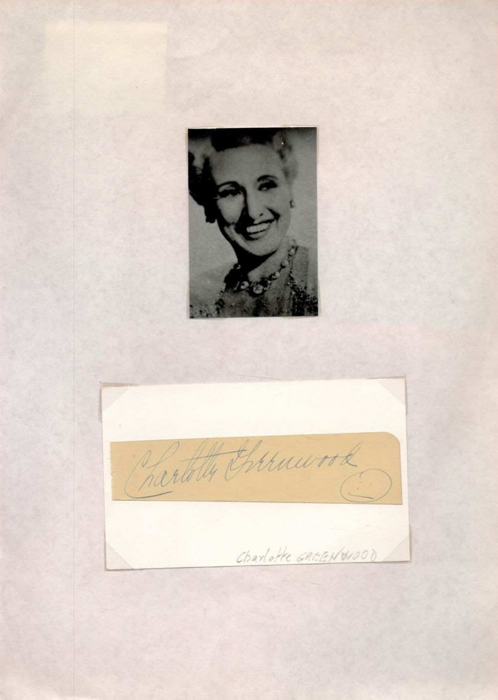 Lot 118: Charlotte Greenwood signed 5x3 album page and black...