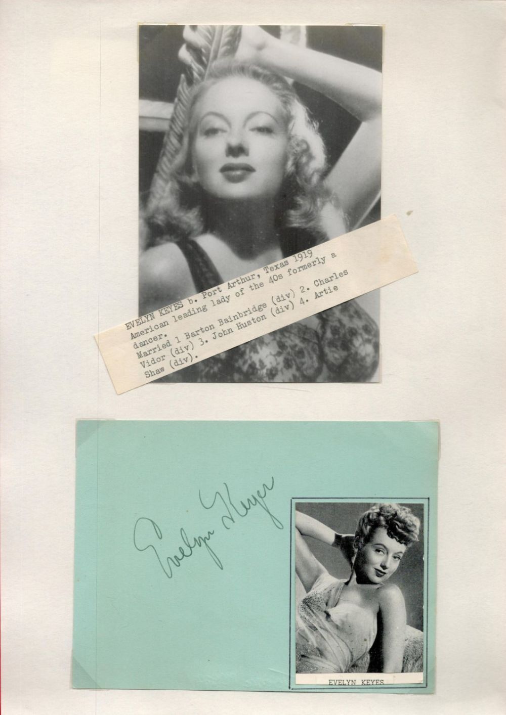 Lot 120: Evelyn Keyes signed 6x4 album page and 6x4...