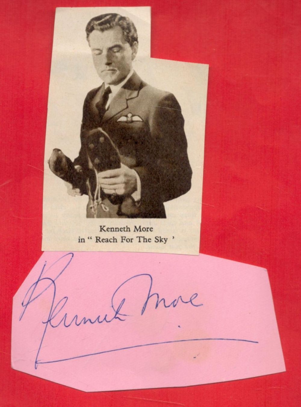 Lot 146: Kenneth Moore signed 4x2 irregular cut album page...