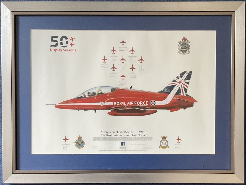 Lot 220: Red Arrows Team signed Hawk Squadron Print 2014....