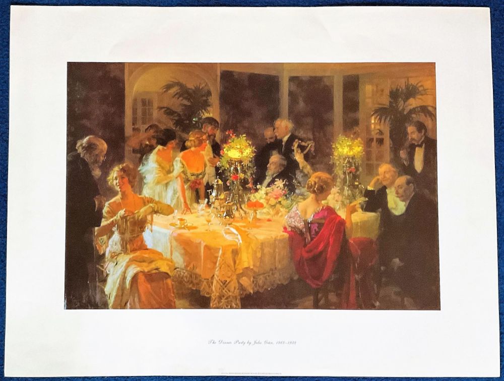 Lot 418: Jules Grun coloured print titled 'The Dinner Party'...