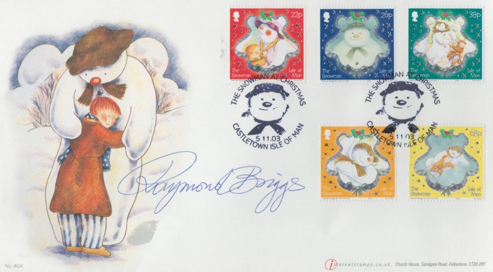 Lot 454: Raymond Briggs signed Snowman Internetstamps FDC double PM...