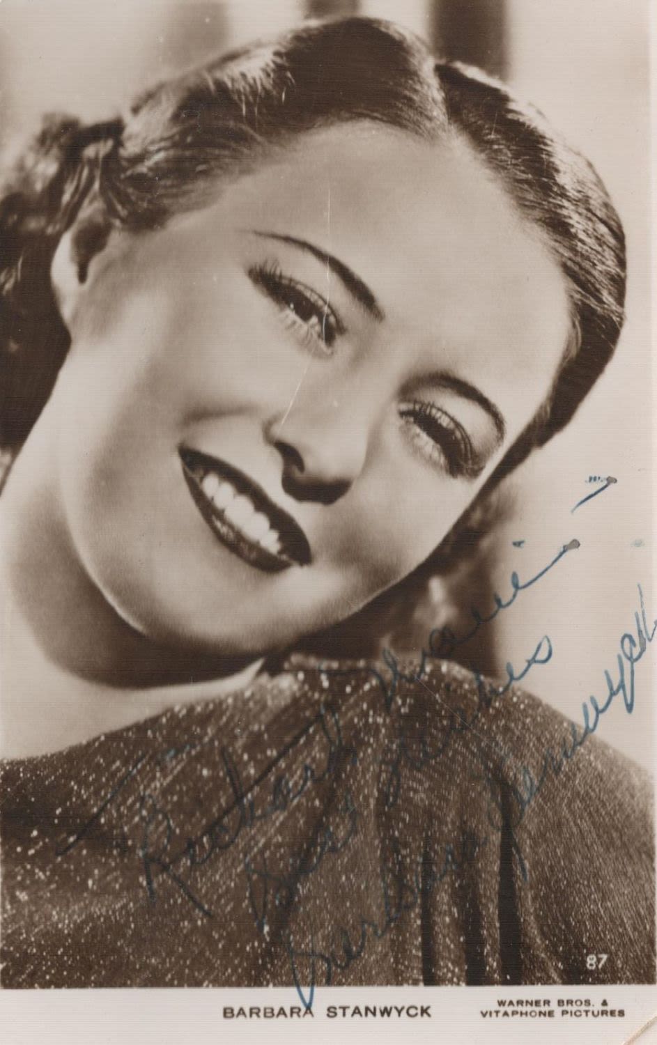 Lot 710: Barbara Stanwyck Signed 5x3 vintage black and white...