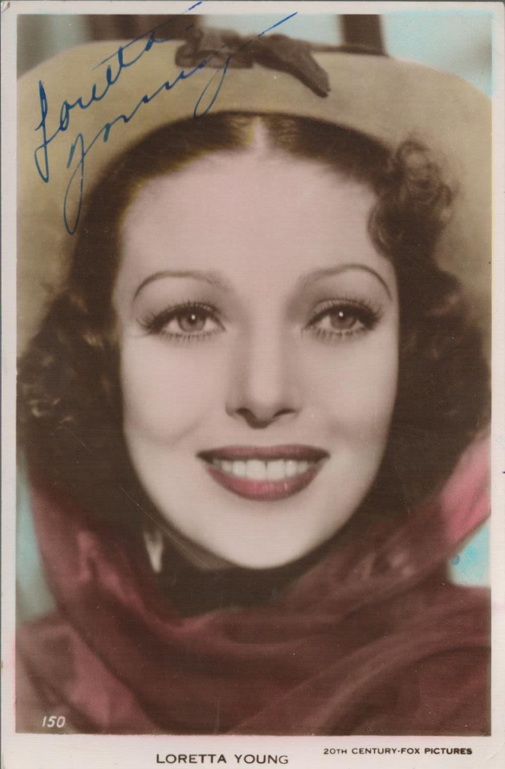 Lot 719: Loretta Young Signed 5x3 colour photo. Good Condition....