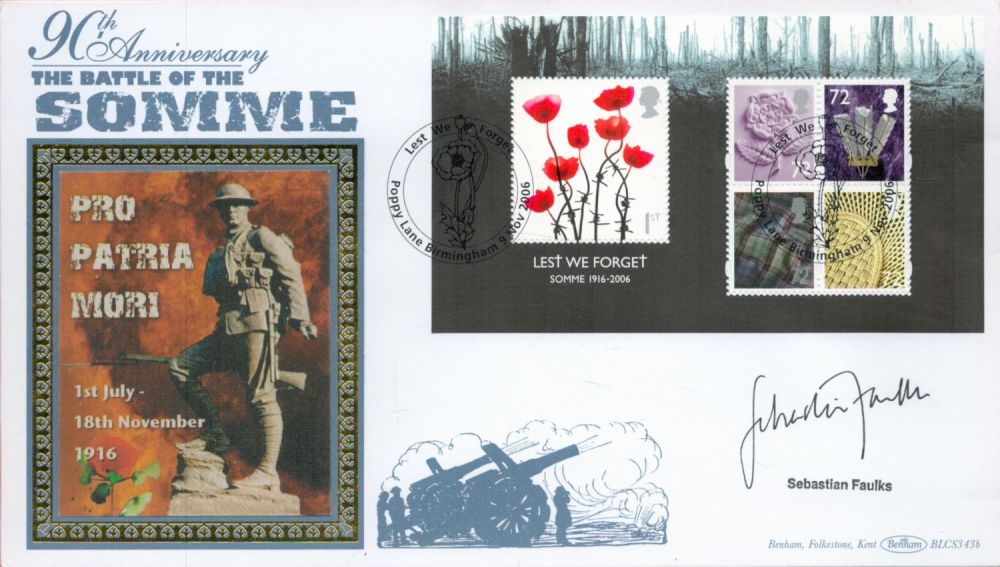Lot 146: Sebastian Faulks Signed 90th anniversary of the Battle...