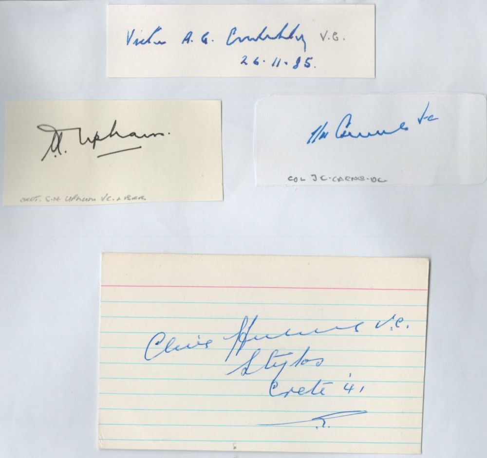 Lot 218: 4 Victoria Cross Winners Signed Signature Cards Attached...