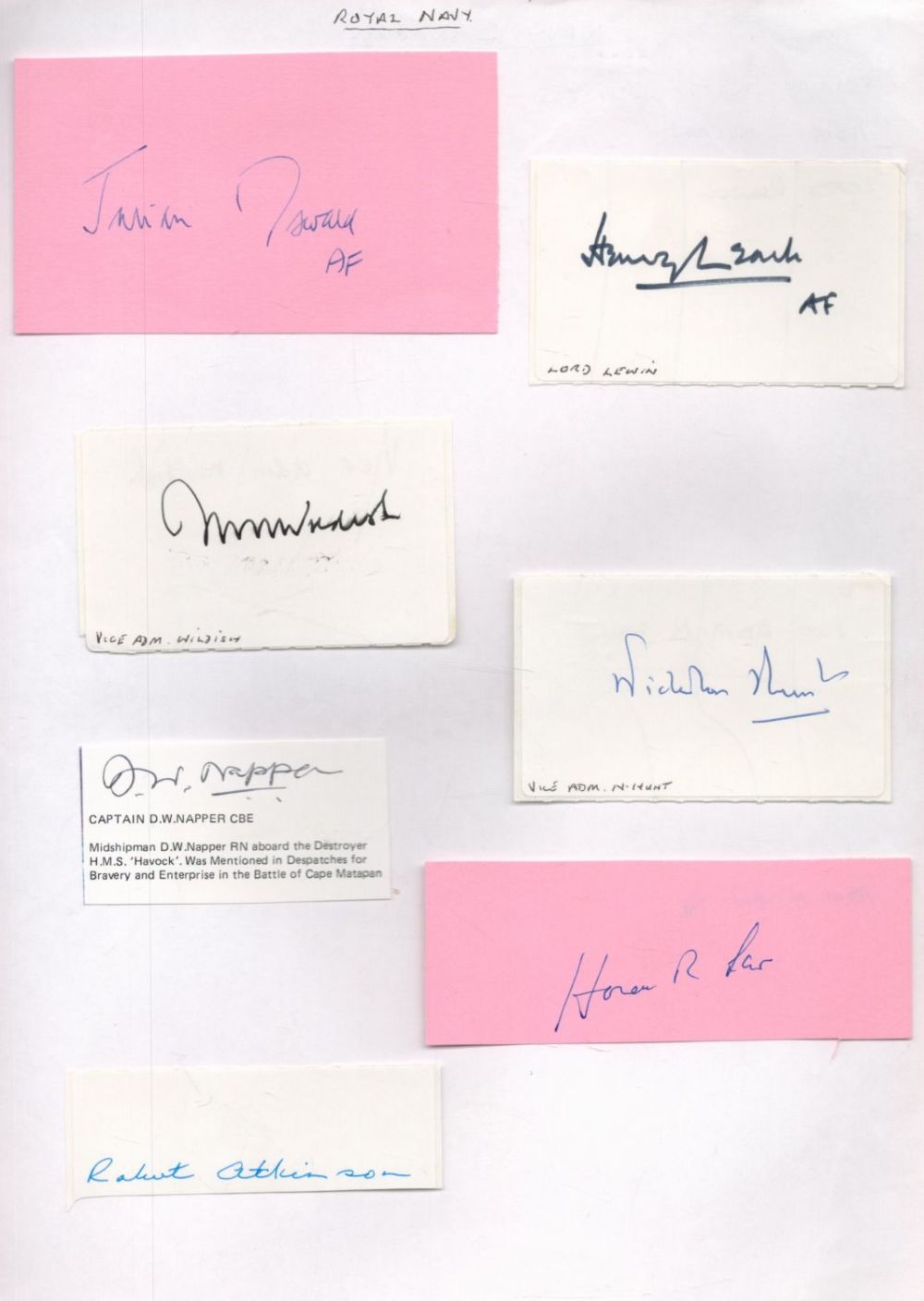 Lot 246: Royal Navy Collection of 7 Admiral Autographs. Signatories...