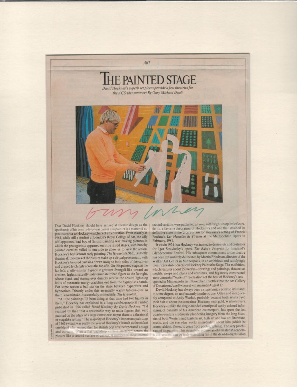Lot 217: David Hockney signed 14x11 mounted colour magazine photo....