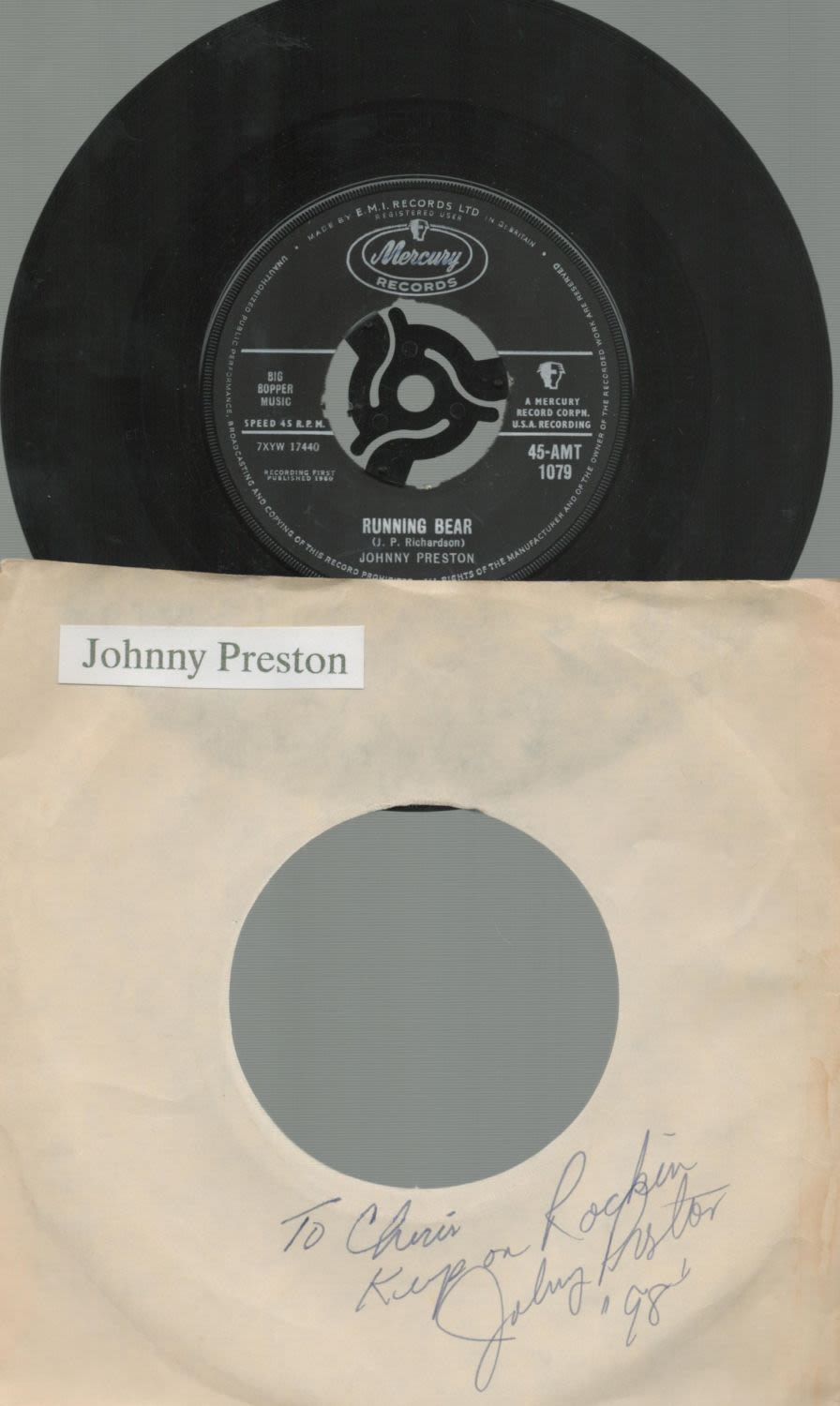 Lot 251: Johnny Preston signed record sleeve includes Mercury Records...