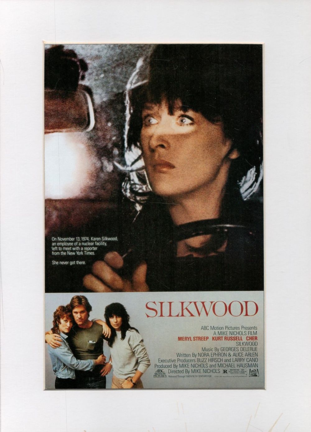 Lot 329: Silkwood an ABC Motion Pictures Magazine Cutting Attached...