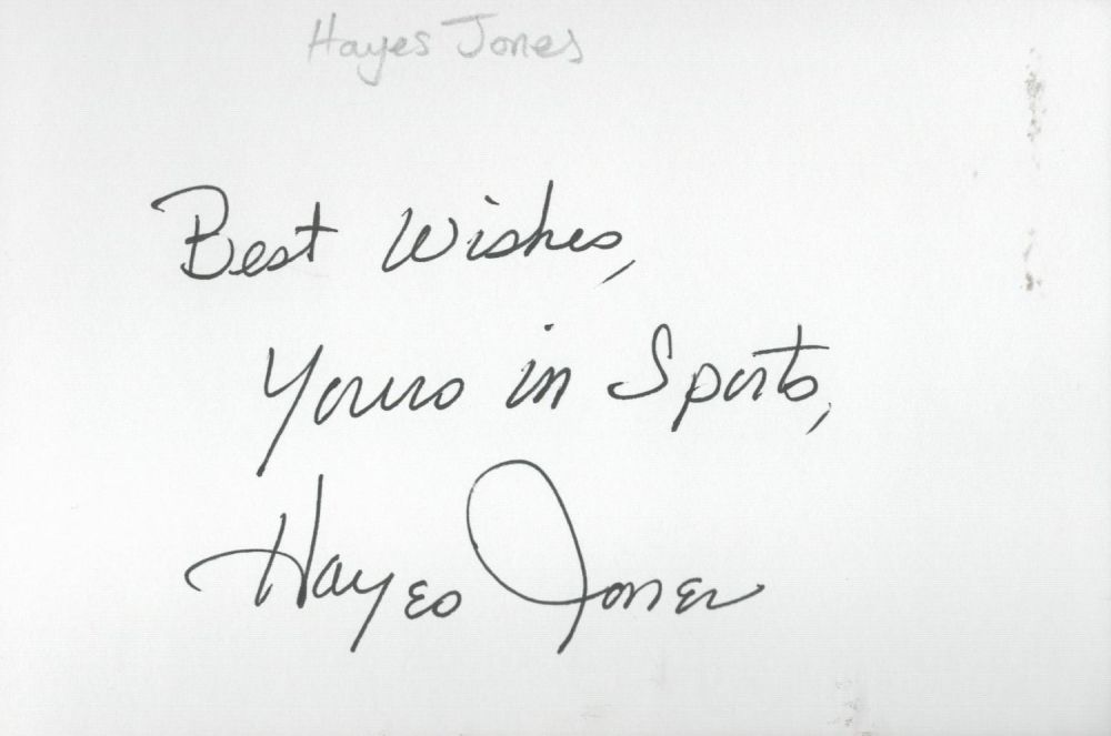 Lot 494: Hayes Jones white card (measuring 6"x4") nicely signed...