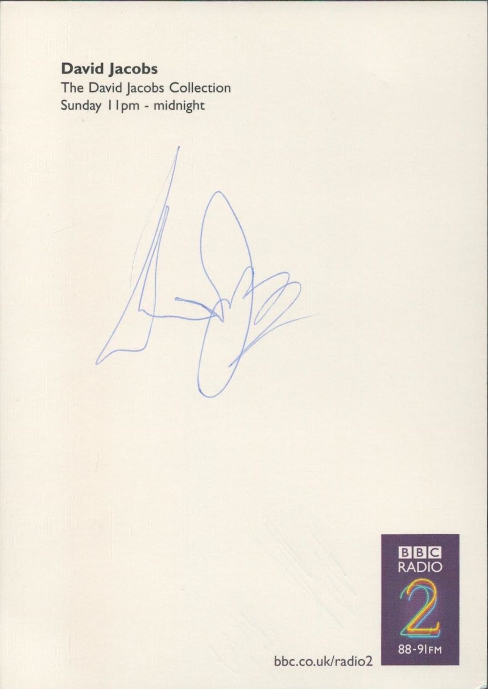 Lot 610: David Jacobs signed (to the reverse) 6x4 BBC...