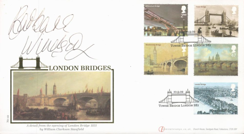 Lot 685: Actress Barbara Windsor signed Internetstamps 2002 London Bridges...