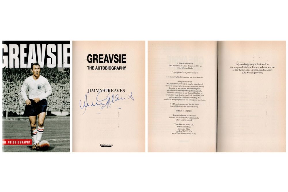 Lot 191: Jimmy Greaves signed hardback book titled Greavsie signature...