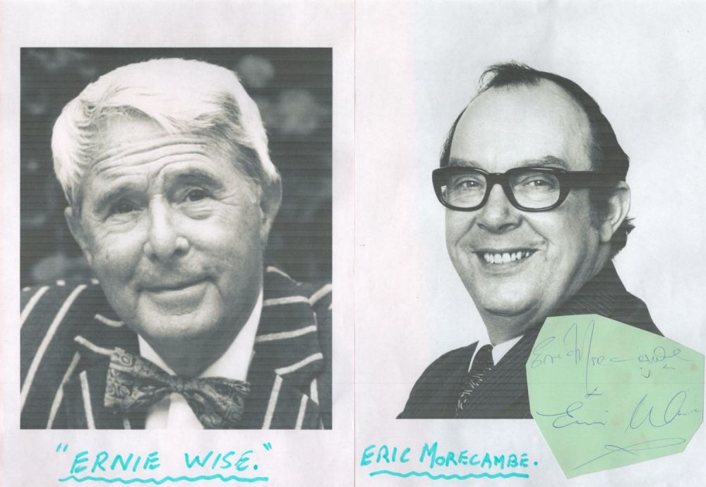 Lot 200: Morecambe and Wise signed 4x4 irregular cut album...