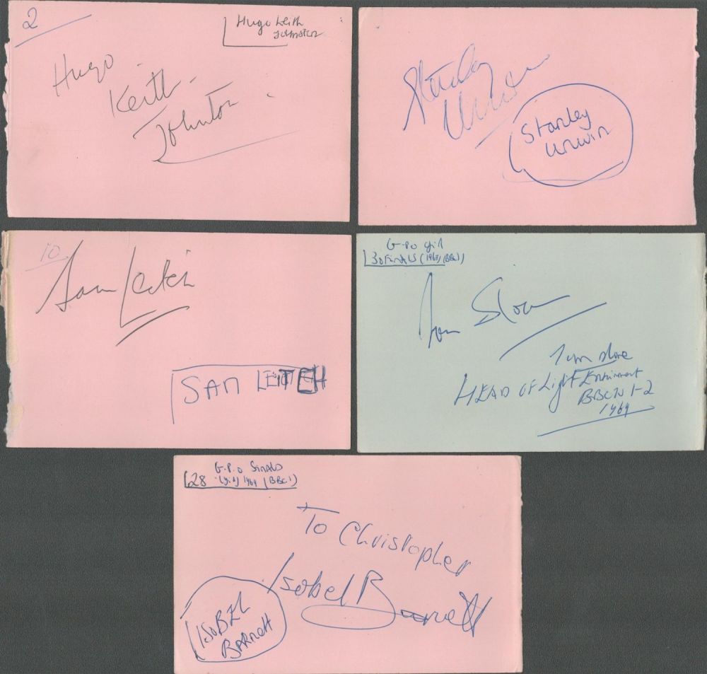 Lot 213: Celebrities Signed pages collection of 10. Signatures include...