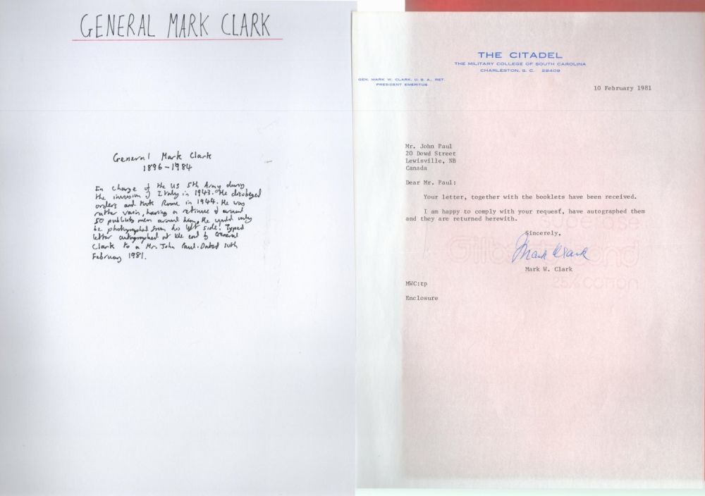 Lot 283: General Mark Clark TLS dated 10/2/1981. Good condition....