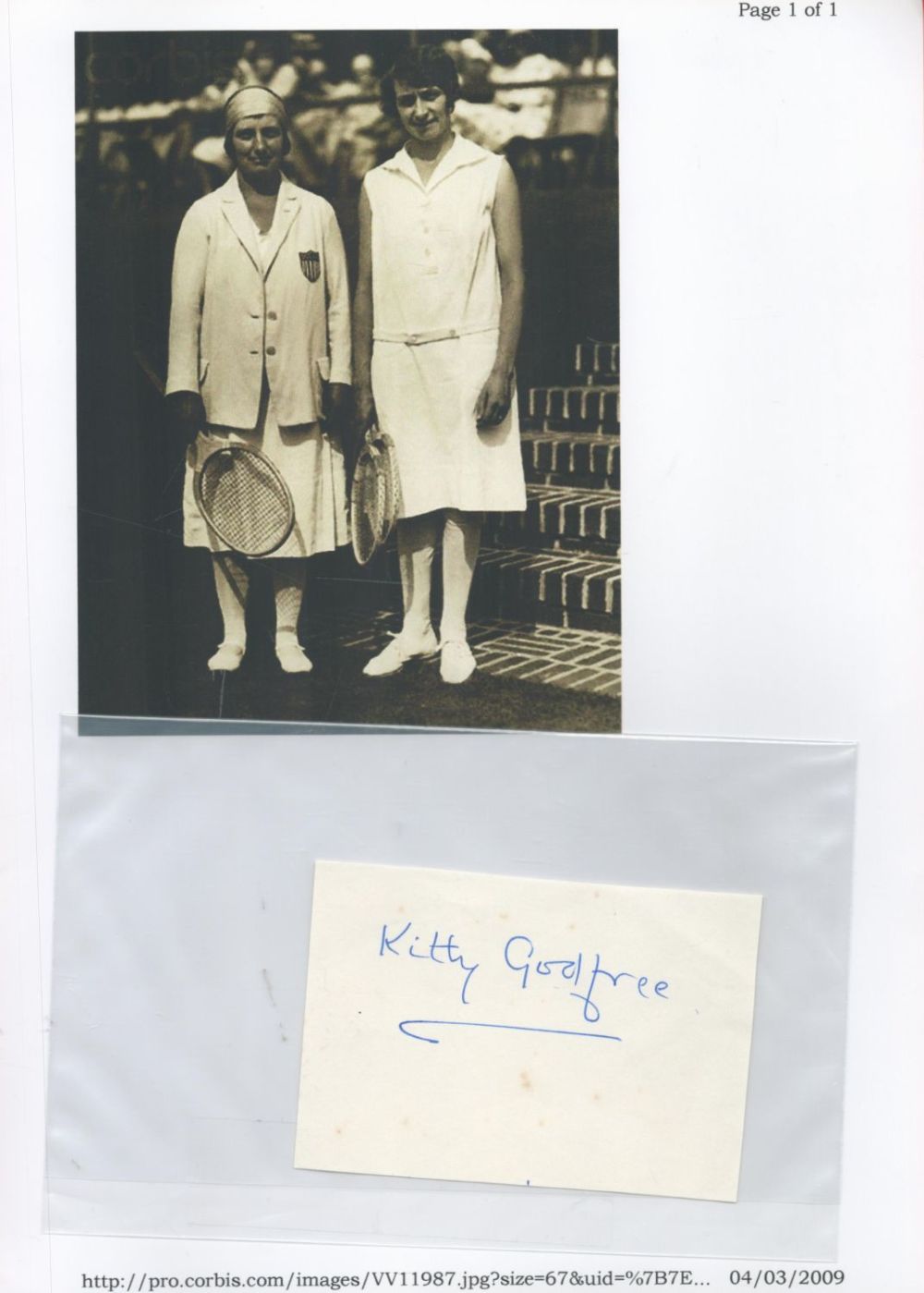Lot 299: Tennis Kitty Godfree signed 4x3 white album page....