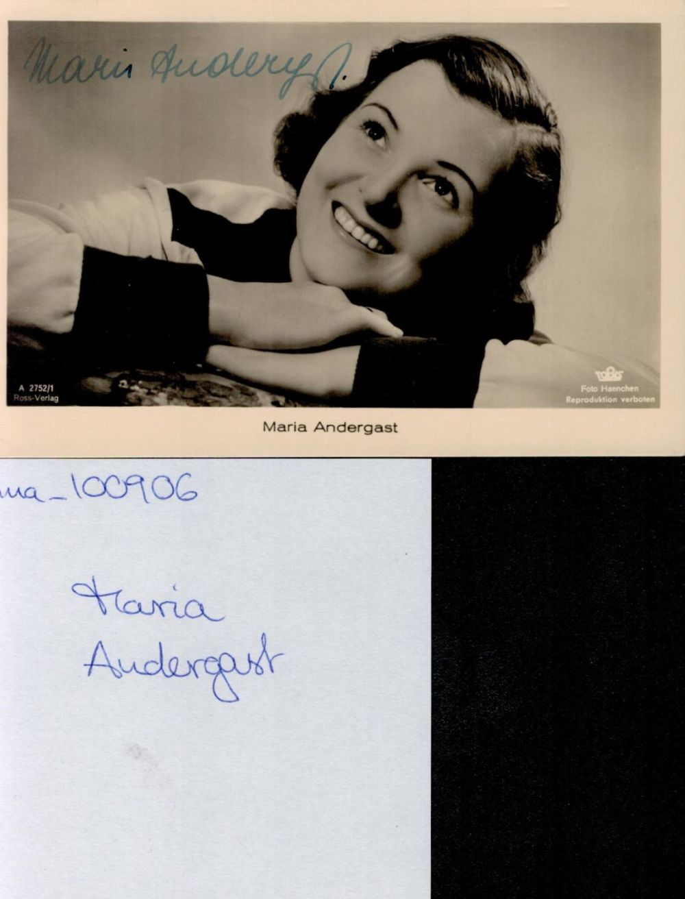 Lot 179: Maria Andergast Signed 5x3 inch Vintage Black and...