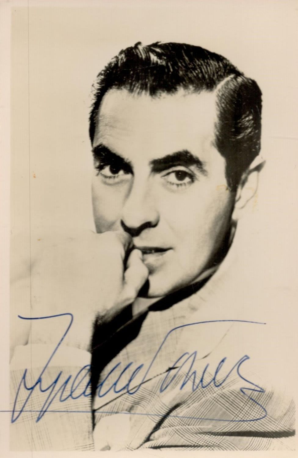 Lot 323: American Actor Tyrone Powers Signed 5x3 inch approx...