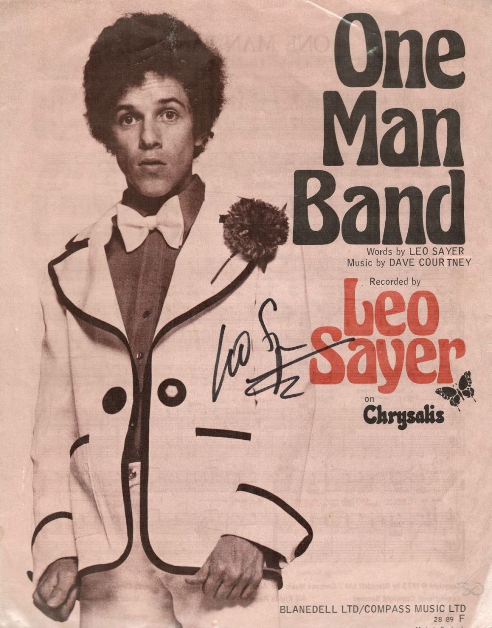 Lot 524: Leo Sayer Singer Signed Vintage 1973 Sheet Music...